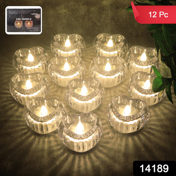Set Of 12 Heart-shaped Led Flameless Decorative Candles