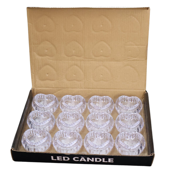 Set Of 12 Heart-shaped Led Flameless Decorative Candles